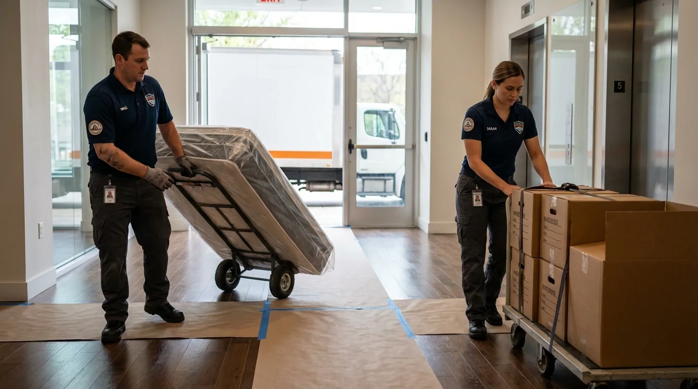 Professional apartment movers loading elevator in Suquamish, WA