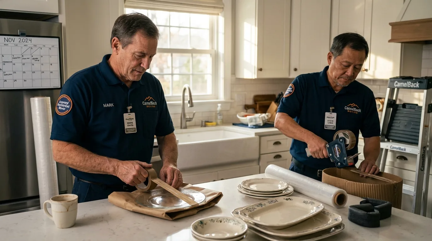 Professional crew packing kitchen dishware in Suquamish, WA